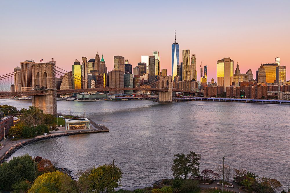 Manhattan-New York-USA Sunrise view of Manhattan and the Brooklyn Bridge art print by Emily Wilson for $57.95 CAD