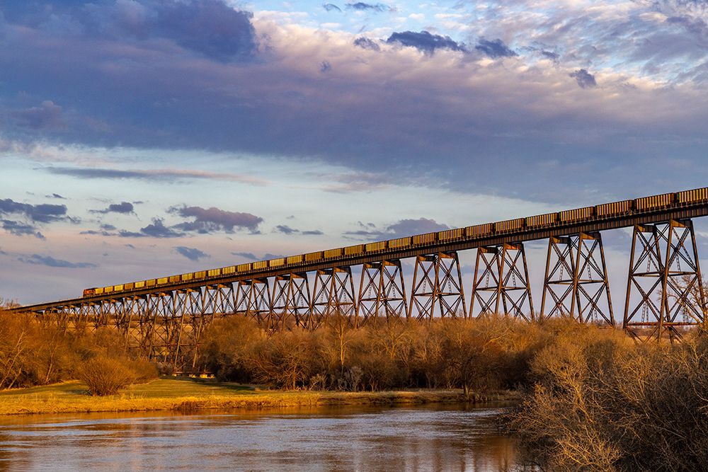 Freight train crosses Hi- Line Trestle over the Sheyenne River in Valley City-North Dakota-USA art print by Chuck Haney for $57.95 CAD