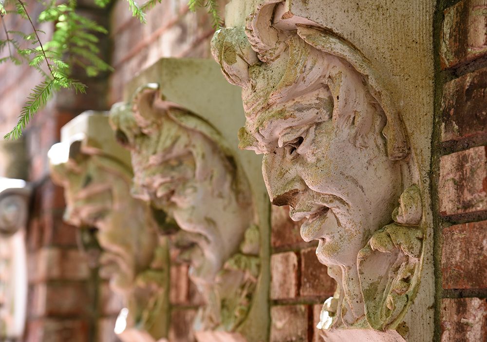 Carved faces at Rockefeller Park Greenhouse and Botanical Garden in Cleveland art print by Alan Klehr for $57.95 CAD