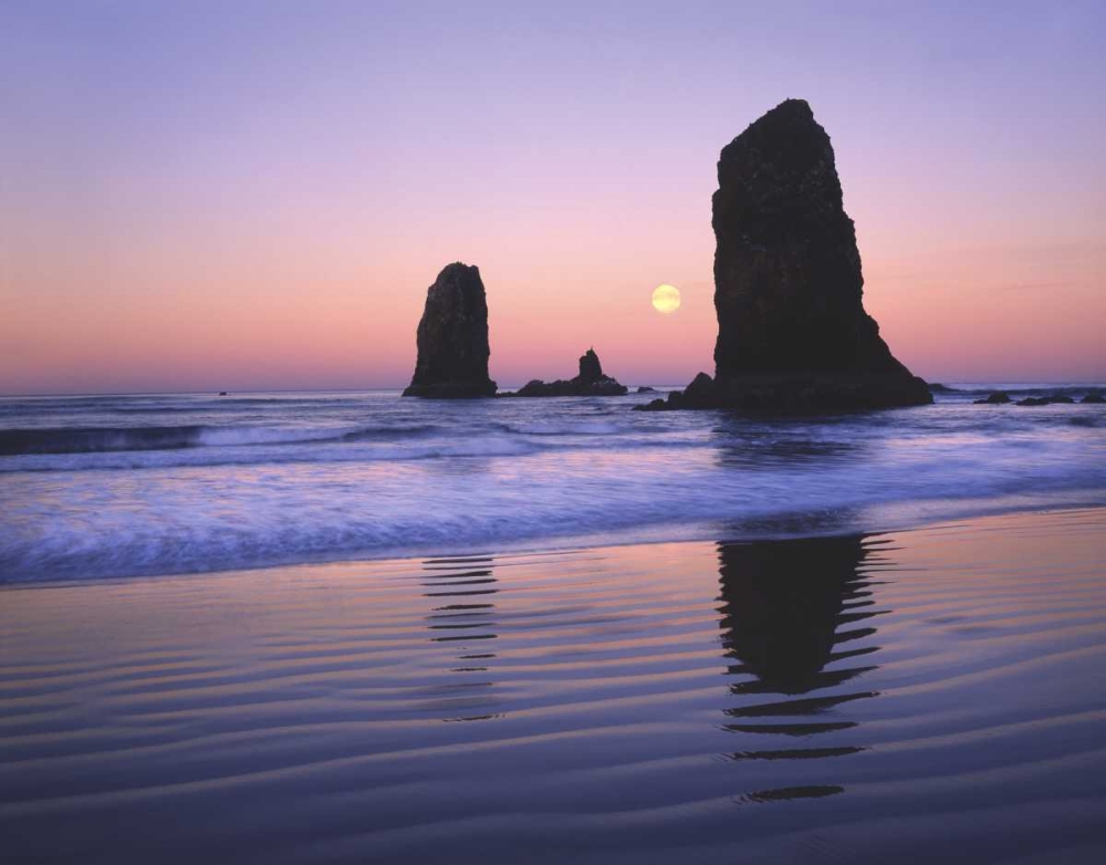 OR, Cannon Beach, Moonset between The Needles art print by Steve Terrill for $57.95 CAD