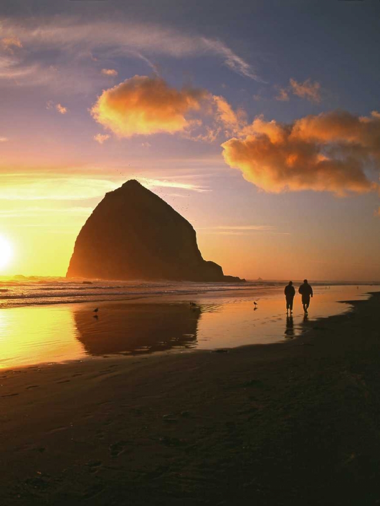 OR, Cannon Beach Couple by Haystack Rock, sunset art print by Steve Terrill for $57.95 CAD