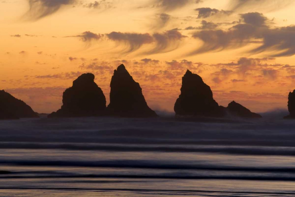 OR, Bandon Sunset silhouette of the sea stacks art print by Wendy Kaveney for $57.95 CAD