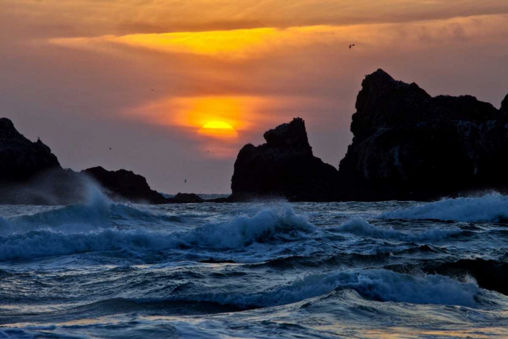 USA, Oregon, Bandon Sunset over sea stacks art print by Jean Carter for $57.95 CAD