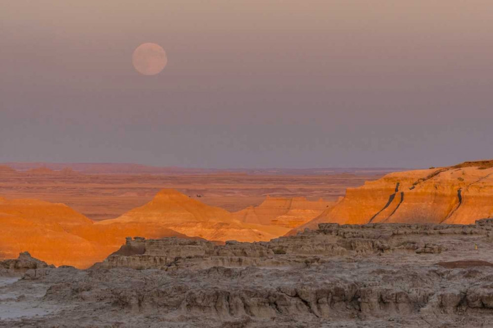 SD, Badlands NP Moonrise over rugged landscape art print by Cathy and Gordon Illg for $57.95 CAD