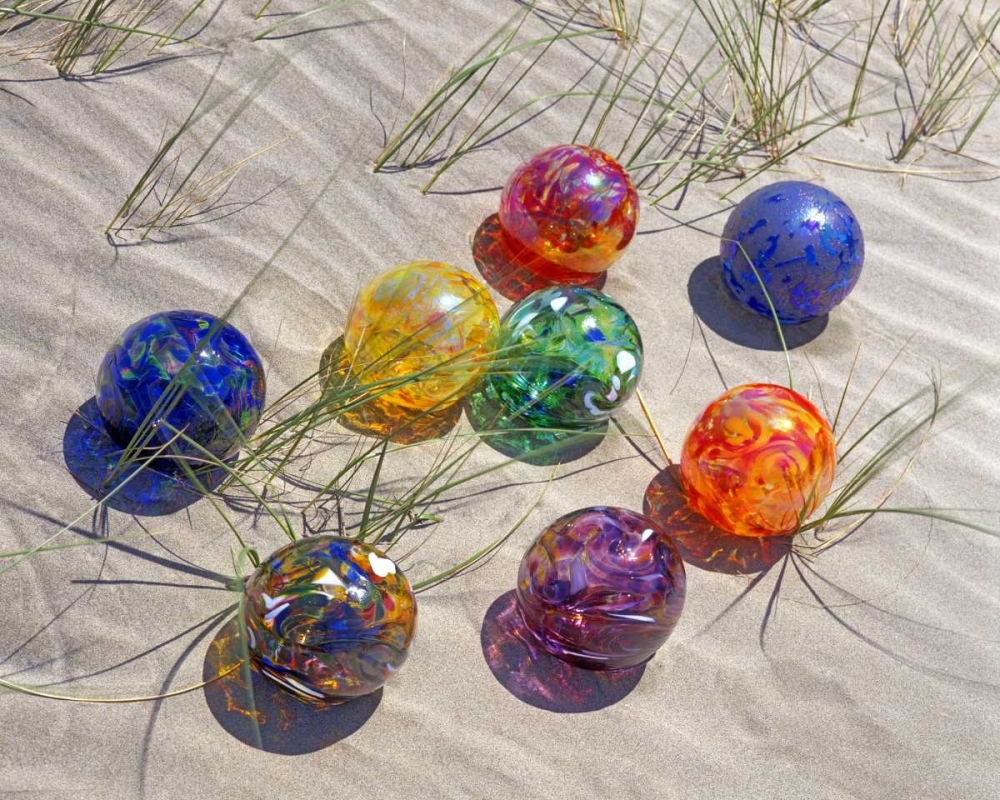 USA, Oregon Colorful glass floats on sand dune art print by Steve Terrill for $57.95 CAD