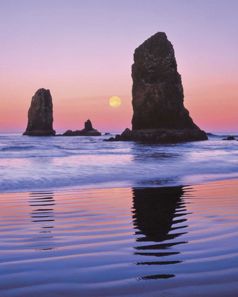OR, Cannon Beach Moonset at The Needles monolith art print by Steve Terrill for $57.95 CAD