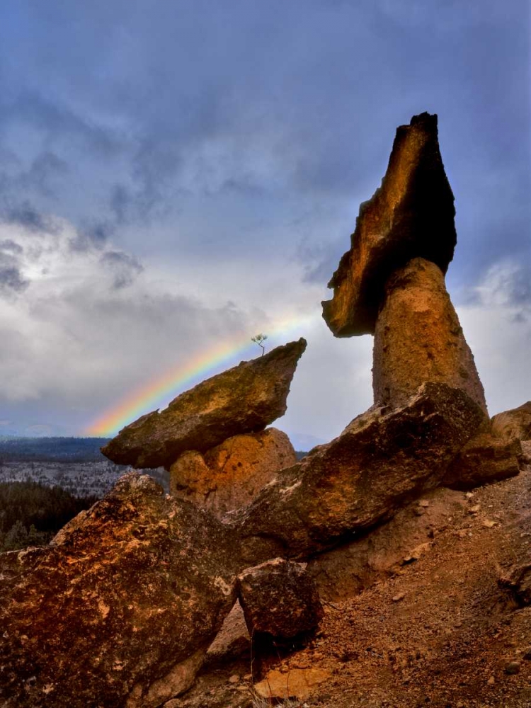 OR, Jefferson Co, The Balancing Rocks and rainbow art print by Steve Terrill for $57.95 CAD