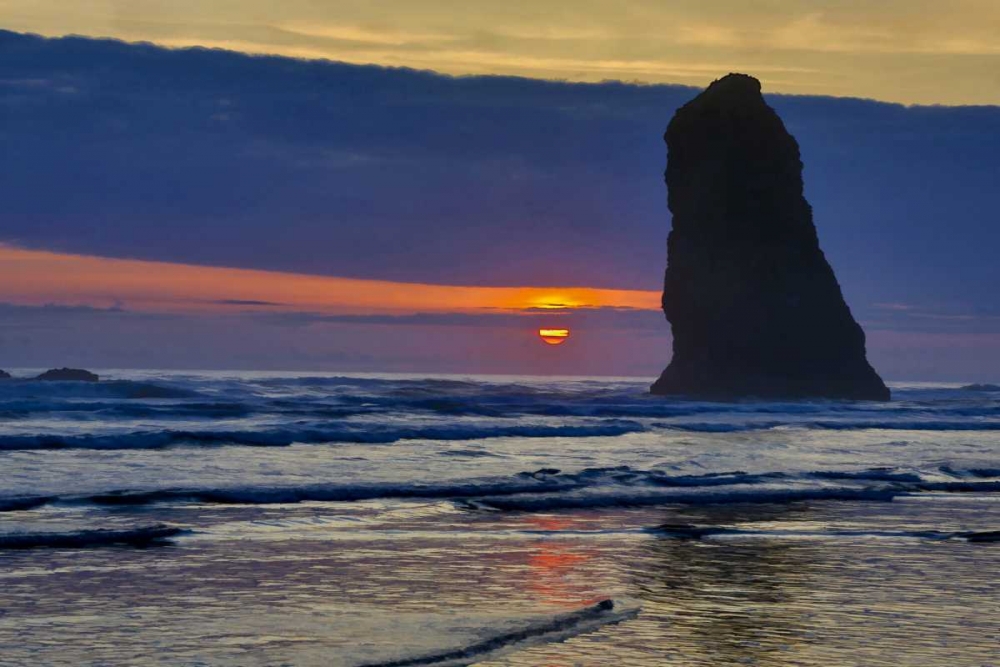 Oregon, Cannon Beach Sunset on lone seastack art print by Jean Carter for $57.95 CAD