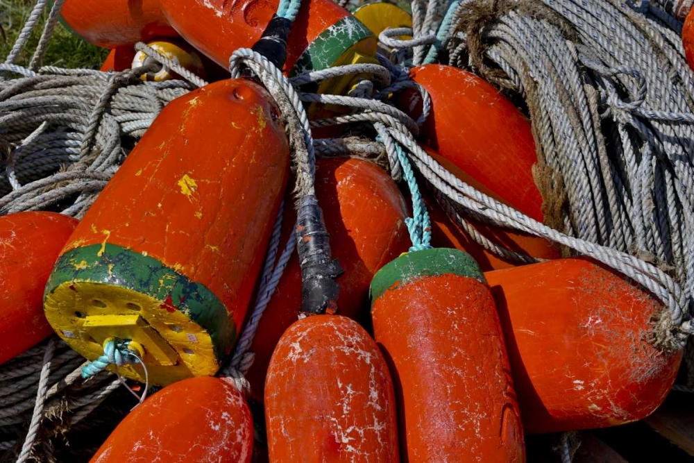 USA, Oregon, Garibaldi Colorful crab pot buoys art print by Jean Carter for $57.95 CAD
