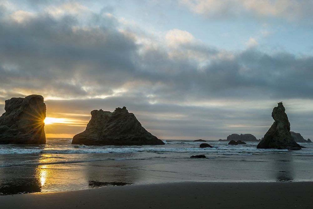 Oregon-Bandon Beach Wizards Hat and other formations at sunset  art print by Jaynes Gallery for $57.95 CAD