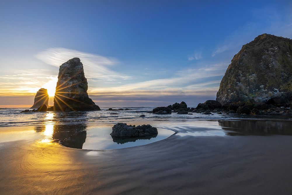 Haystack Rock Pinnacles at low tide in Cannon Beach-Oregon-USA art print by Chuck Haney for $57.95 CAD