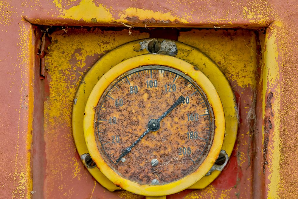 USA- Oregon- Tillamook. Old fire truck with gauges and valves with colorful pealing paint art print by Darrell Gulin for $57.95 CAD