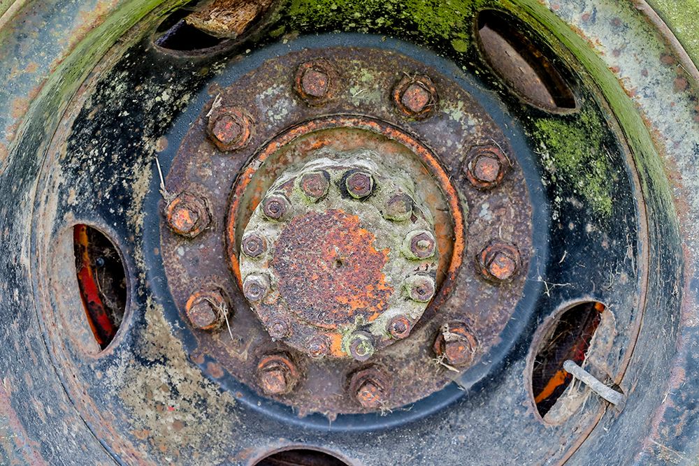 USA- Oregon- Tillamook. Close-up of old and rusted painted truck wheels art print by Darrell Gulin for $57.95 CAD