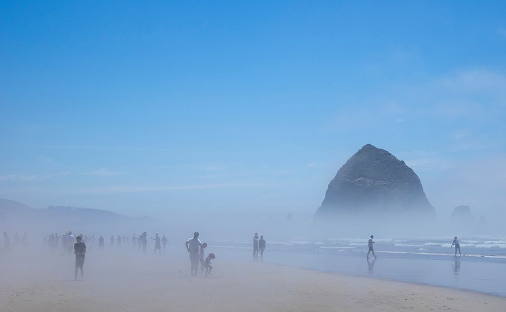 Oregon-Cannon Beach Haystack Rock-beachgoers in fog art print by Jamie and Judy Wild for $57.95 CAD