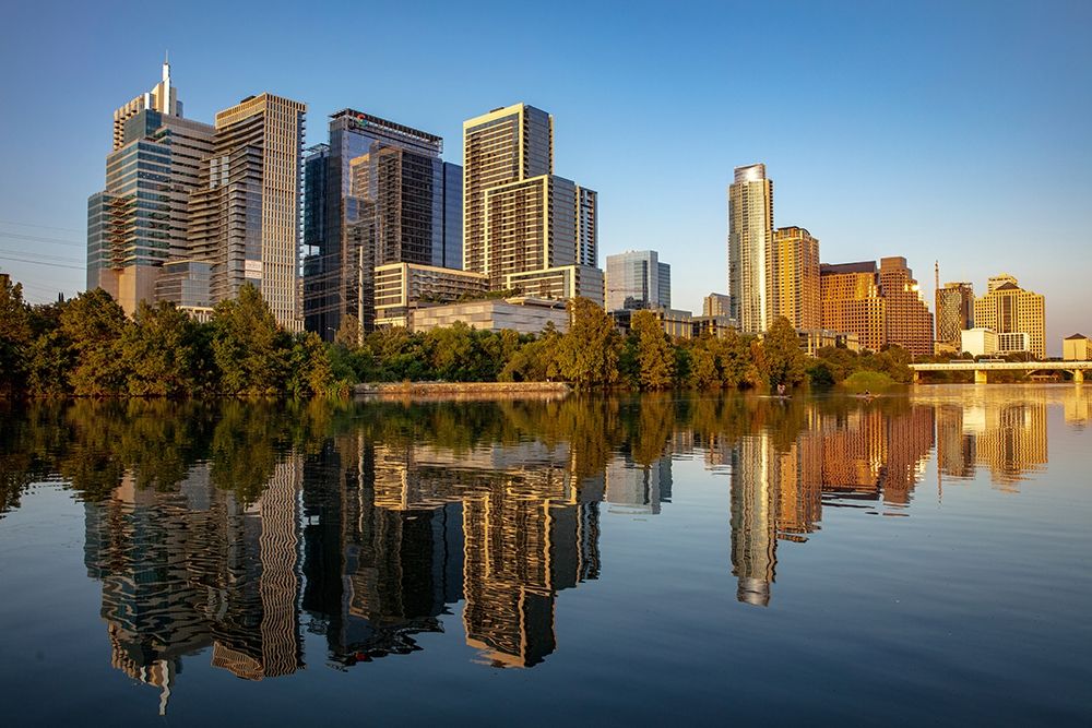 City skyline reflects in the Colorado River in Austin-Texas-USA art print by Chuck Haney for $57.95 CAD