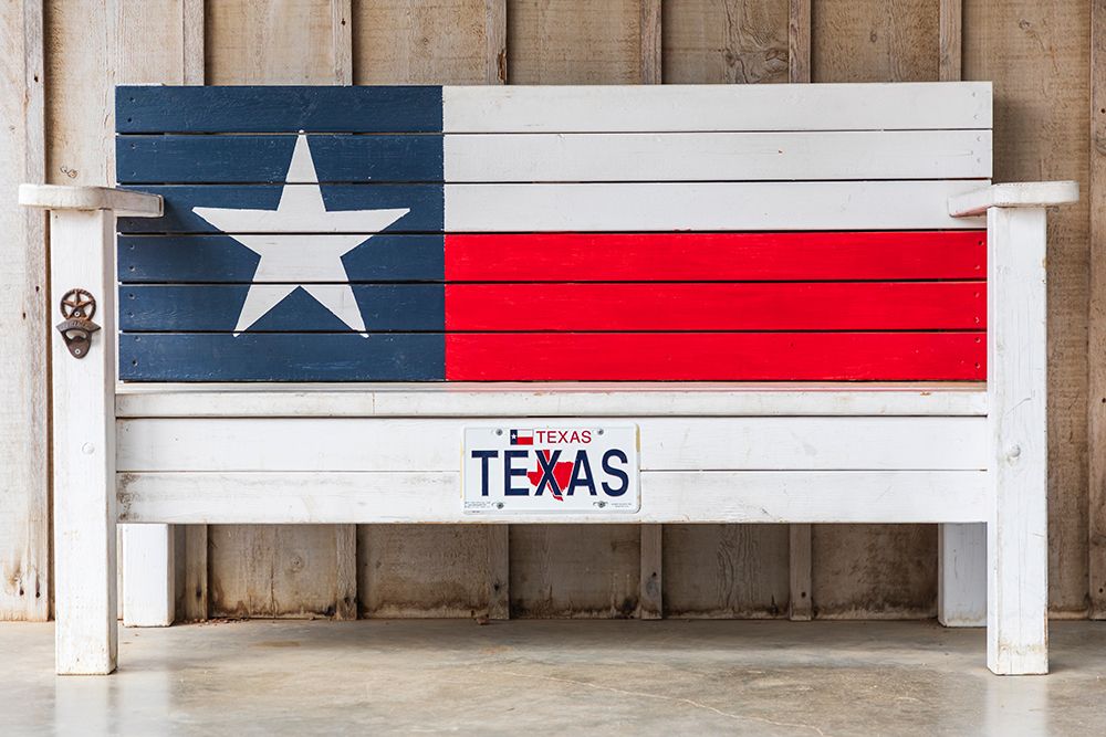 Luckenbach-Texas-USA-Bench painted like the Texas flag art print by Emily Wilson for $57.95 CAD
