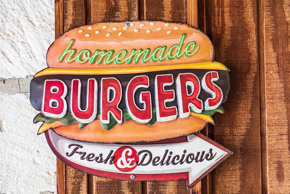 Bandera-Texas-USA-Sign for homemade burgers in the Texas Hill Country art print by Emily Wilson for $57.95 CAD
