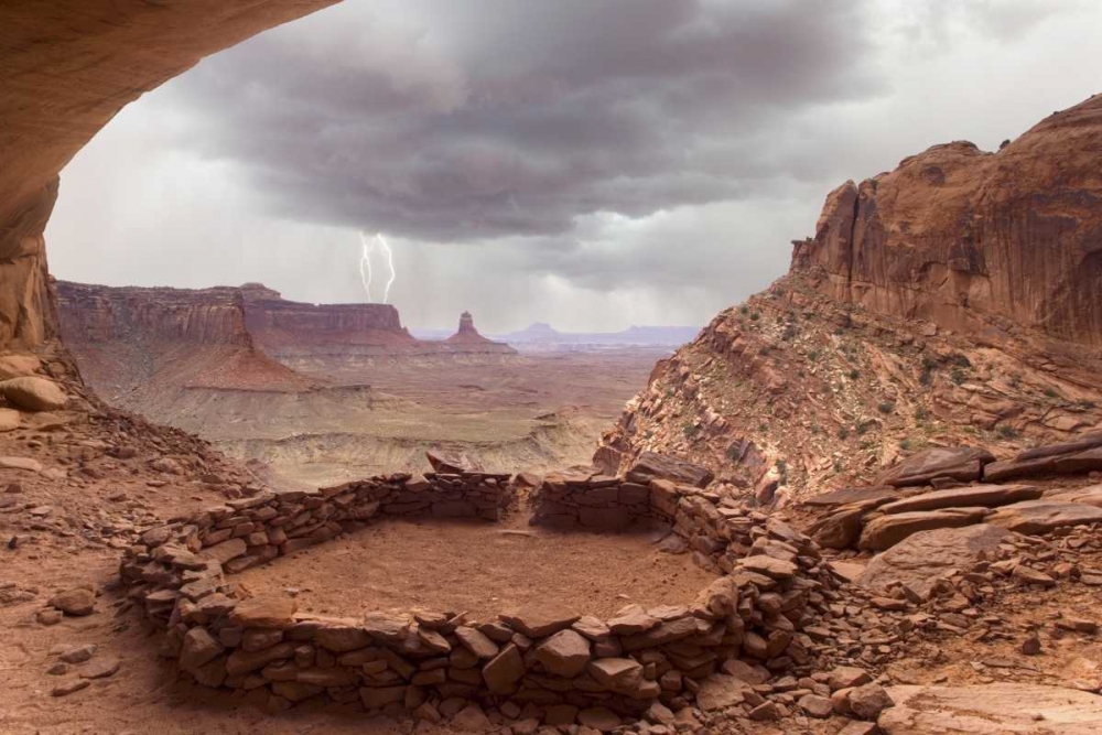 UT, Canyonlands NP Anasazi ruin with lightning art print by Don Paulson for $57.95 CAD