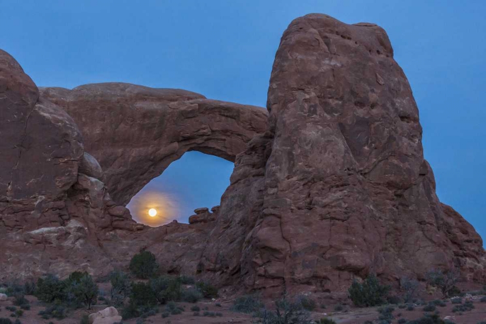 UT, Arches NP South Window arch and full moon art print by Cathy and Gordon Illg for $57.95 CAD