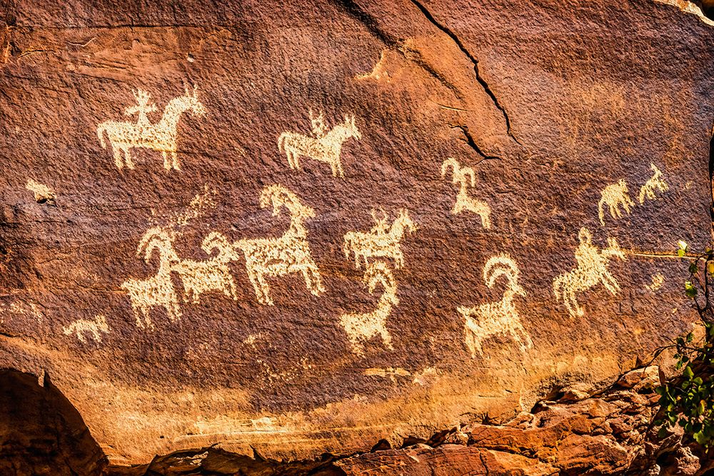 Ute Indian petroglyphs-Arches National Park-Moab-Utah-USA.Glyphs are of sheep-horses and dogs art print by William Perry for $57.95 CAD