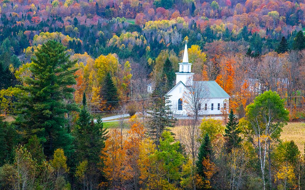 USA-New England-Vermont small village-and white church-Autumn art print by Sylvia Gulin for $57.95 CAD
