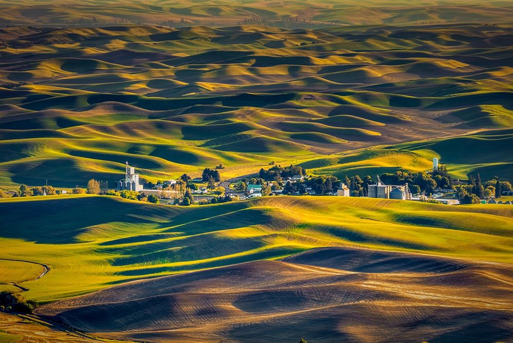 Washington State-Palouse Steptoe Village and farmland at sunset  art print by Jaynes Gallery for $57.95 CAD