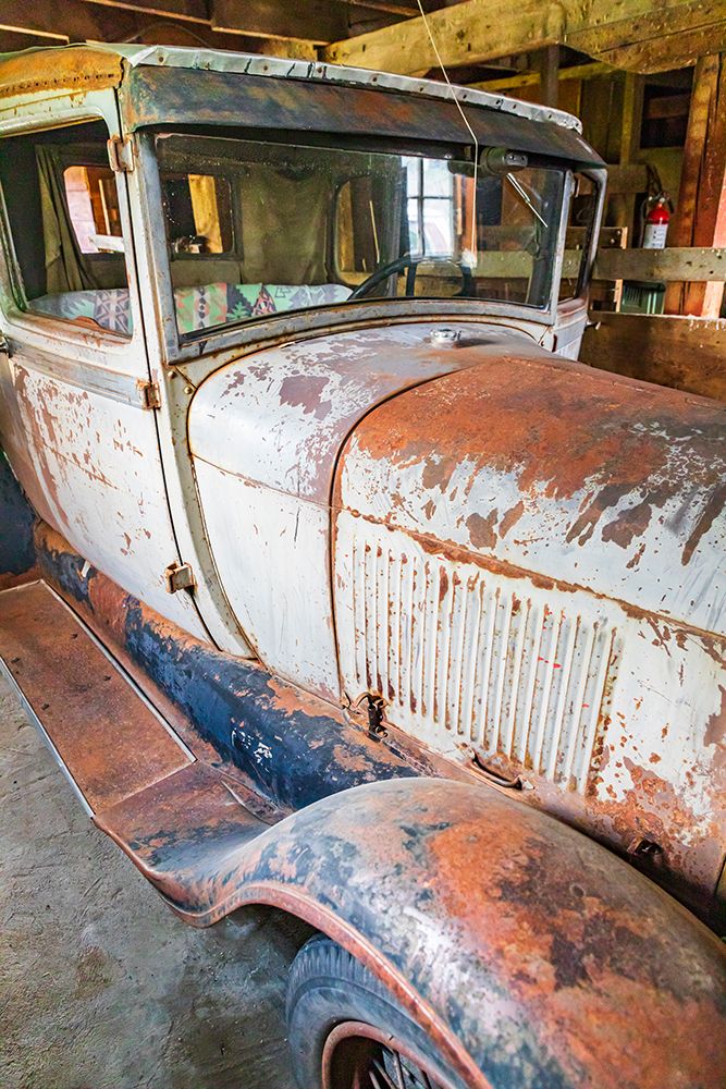 Latah-Washington State-USA-Rusted vintage Ford Model A pickup truck in a barn art print by Emily Wilson for $57.95 CAD