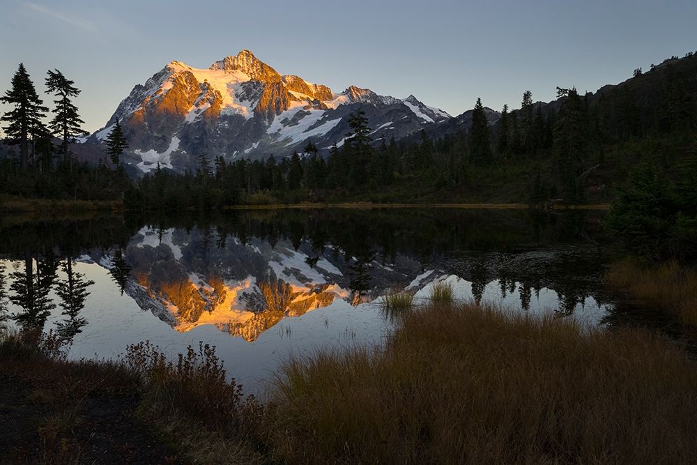 Glaciated Mt Shuksan reflected in Picture Lake-Mt Baker-Snoqualmie National Forest  art print by Gary Luhm for $57.95 CAD