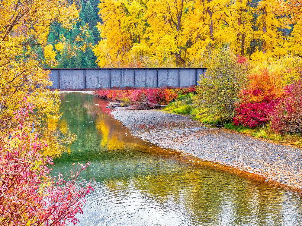 Washington State-Cle Elum.Railroad trestle crossing the Yakima river surrounded by fall colors. art print by Julie Eggers for $57.95 CAD