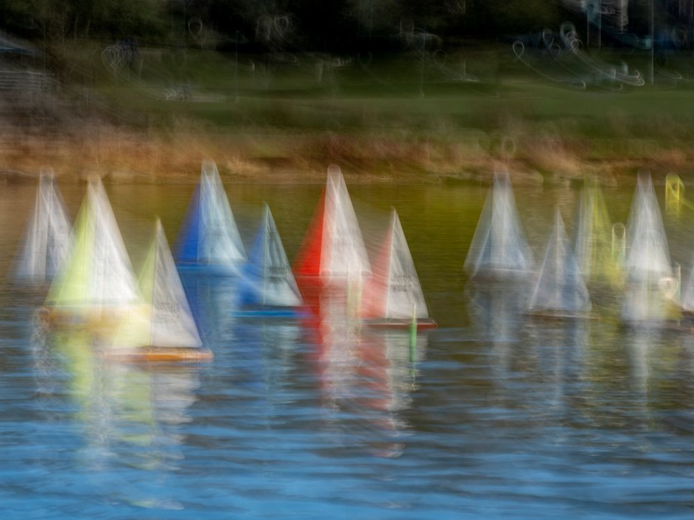 Usa-Washington State-Renton. Remote control sailboats at Gene Coulon Park on Lake Washington. art print by Merrill Images for $57.95 CAD