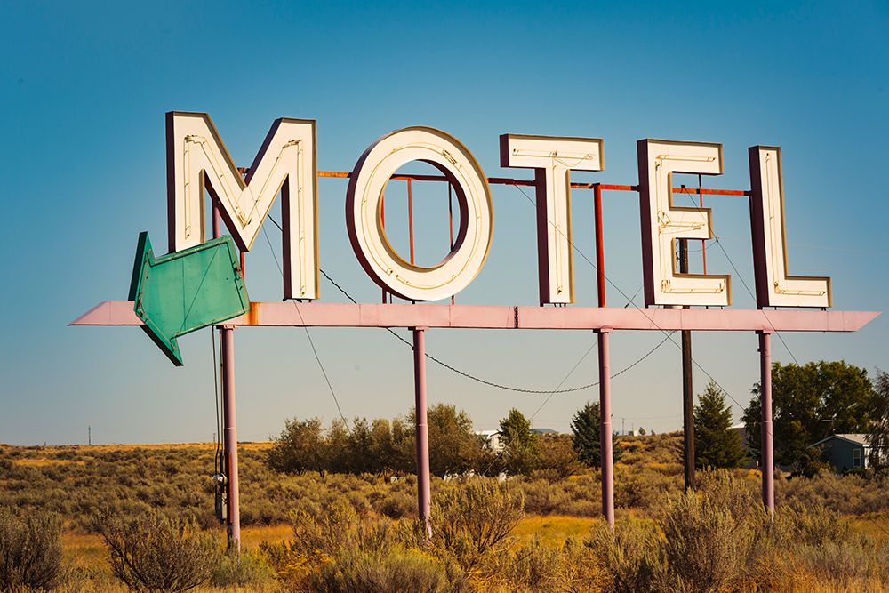 Motel sign of former motel, Coulee, Washington State, USA art print by Rob Casey for $57.95 CAD