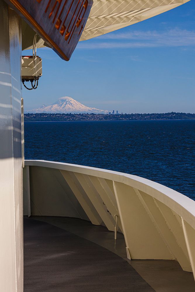 View of Mount Rainier from a Washington State ferry deck. art print by Rob Casey for $57.95 CAD