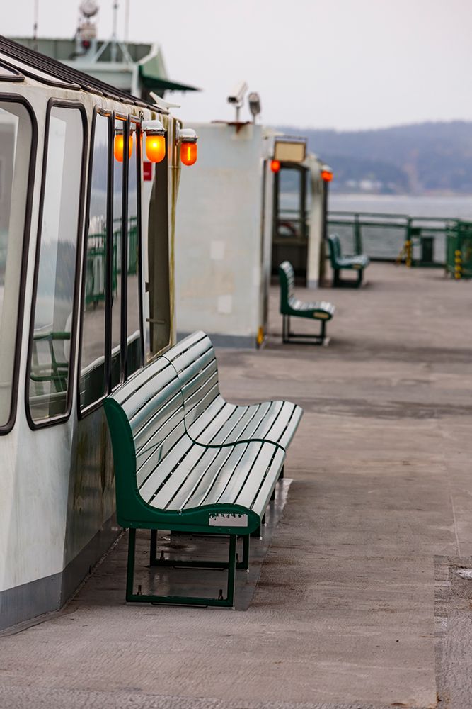 Row of benches on the top deck of the Walla Walla ferry, Seattle, Washington State, USA. art print by Rob Casey for $57.95 CAD