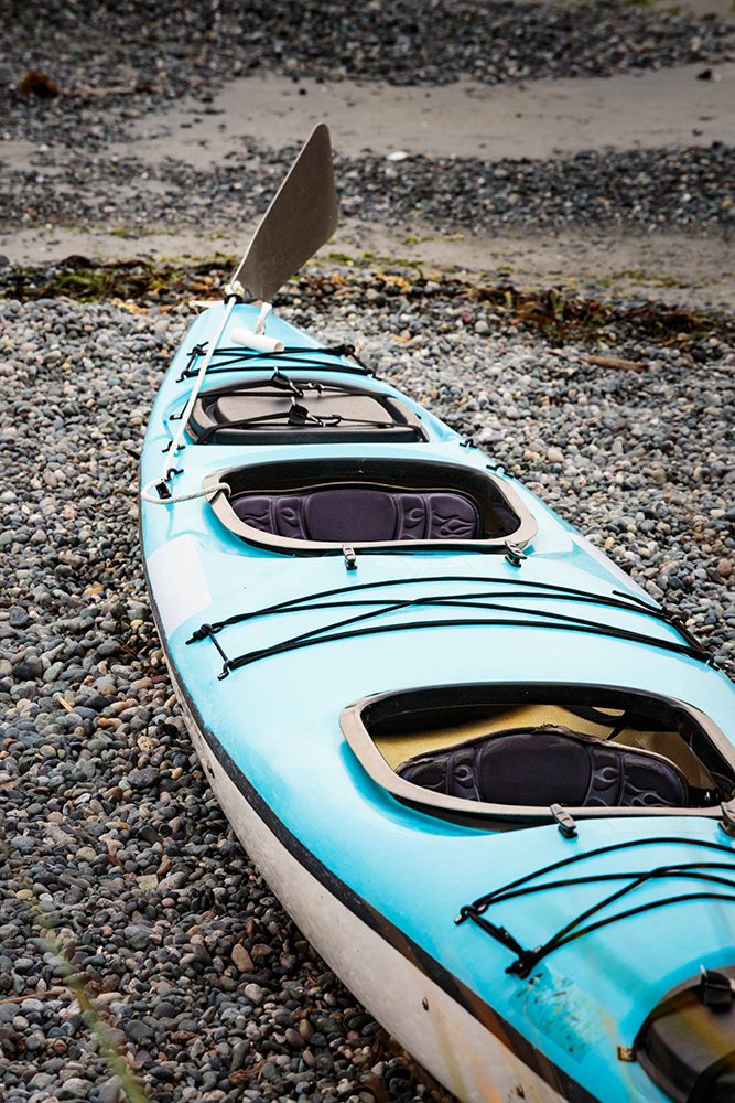 Sea kayak on the shore of Bowman Bay, Deception Pass State Park, Washington State, USA. art print by Rob Casey for $57.95 CAD