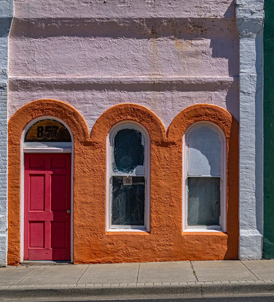 USA-Washington State-Pomeroy Colorful old building with arched windows and doorway with scale art print by Sylvia Gulin for $57.95 CAD