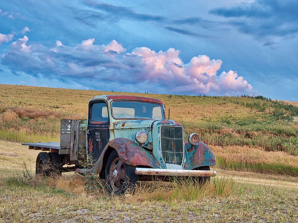 USA, Washington State. Old truck in field with beautiful clouds art print by Terry Eggers for $57.95 CAD