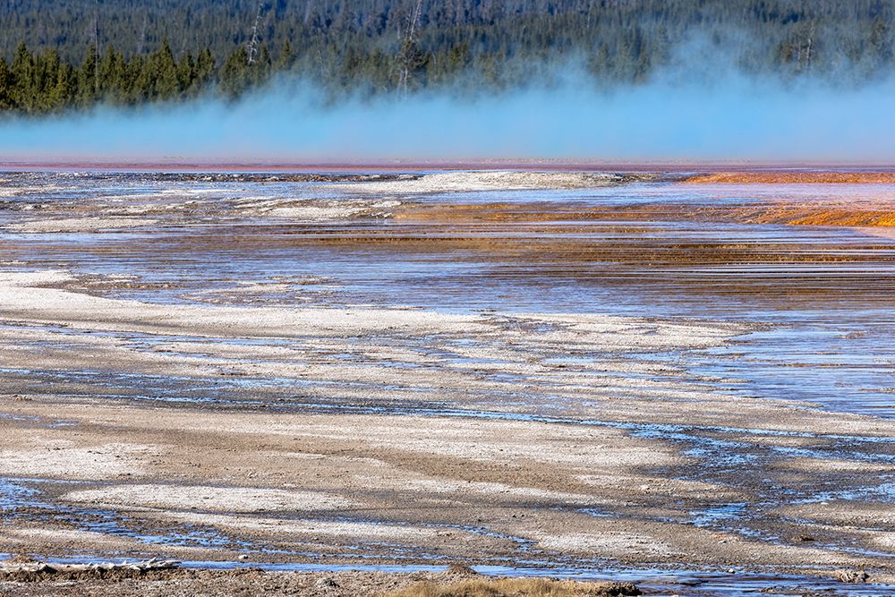 Elevated view of patterns in bacterial mat around Grand Prismatic spring art print by Adam Jones for $57.95 CAD