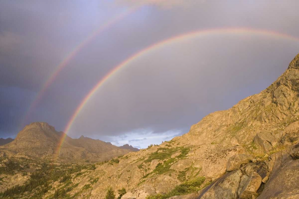 WY, Bridger Wilderness Double rainbow over peak art print by Don Paulson for $57.95 CAD