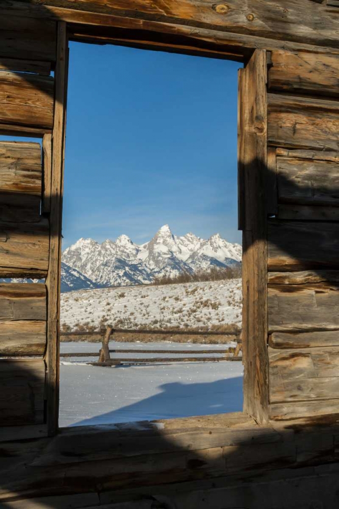 WY, Grand Tetons Mountains through cabin doorway art print by Cathy and Gordon Illg for $57.95 CAD