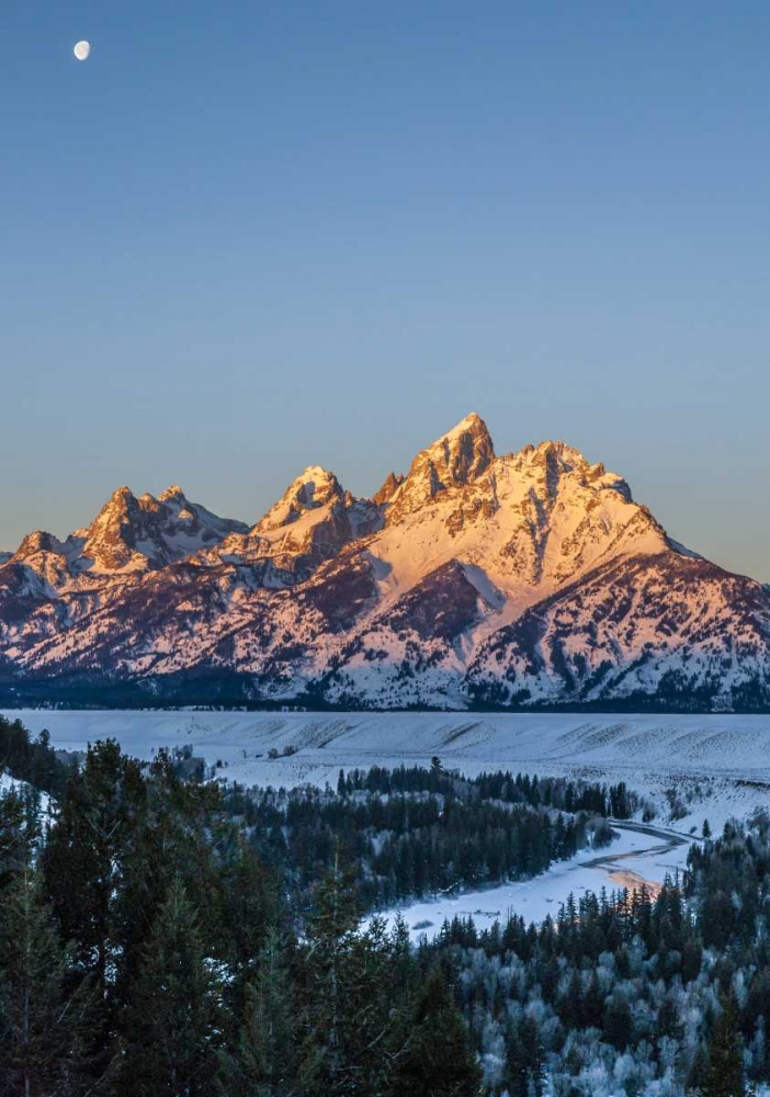 WY, Grand Tetons Moon over landscape at sunrise art print by Cathy and Gordon Illg for $57.95 CAD