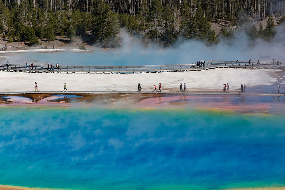 Yellowstone National Park-USA-Wyoming Grand Prismatic Spring with tourist art print by Jolly Sienda for $57.95 CAD