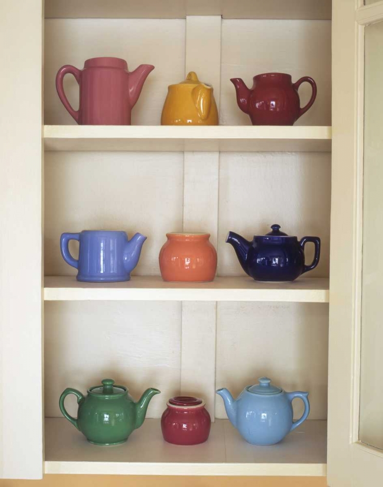 Antique ceramic teapots and sugar bowls in cupboard art print by Steve Terrill for $57.95 CAD