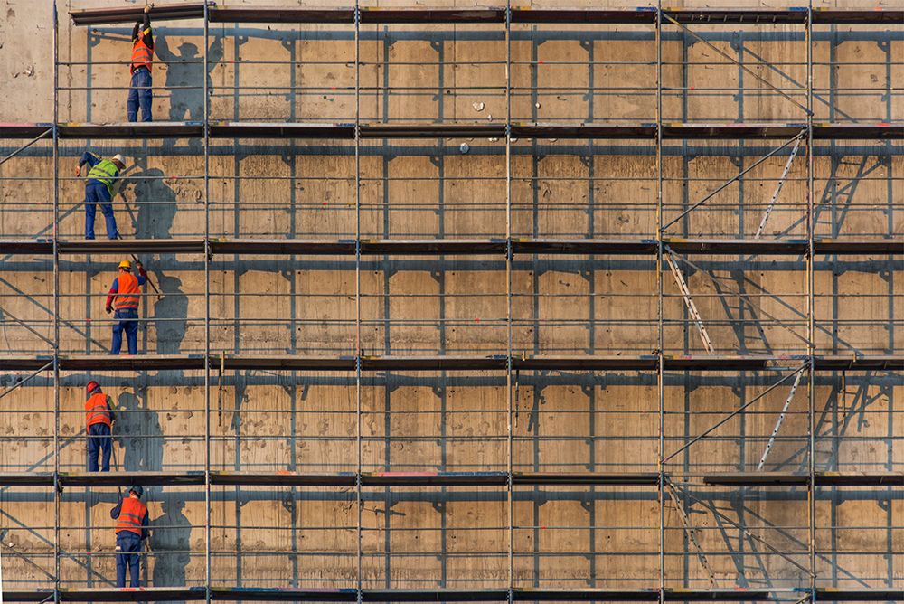 Construction workers and scaffolds art print by Dragan Lapcevic for $57.95 CAD