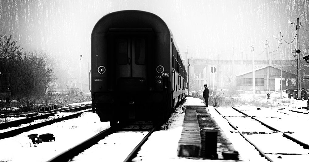 Railway station winter scene art print by Julien Oncete for $57.95 CAD