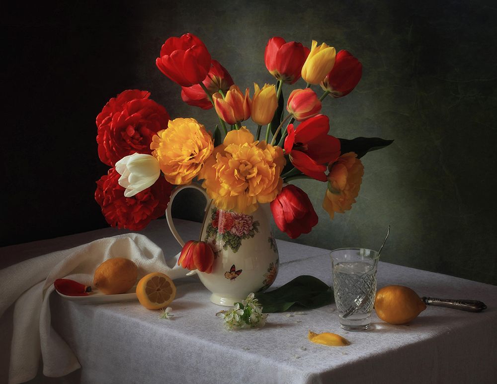 With a bouquet of tulips art print by Tatyana Skorokhod for $57.95 CAD