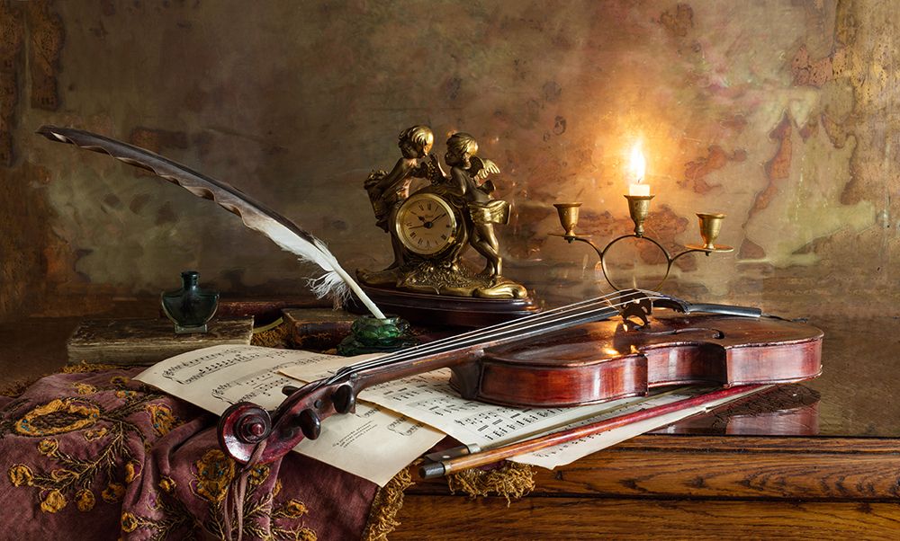 Still Life With Violin And Clock art print by Andrey Morozov for $57.95 CAD