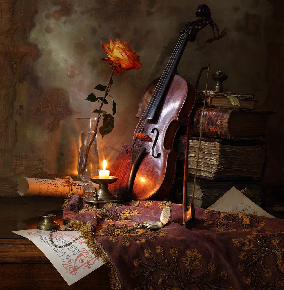 Still Life With Violin And Rose art print by Andrey Morozov for $57.95 CAD