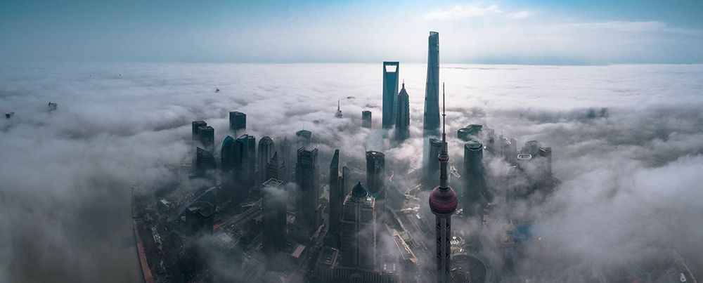 Shanghai In The Fog From Above art print by Stan Huang for $57.95 CAD