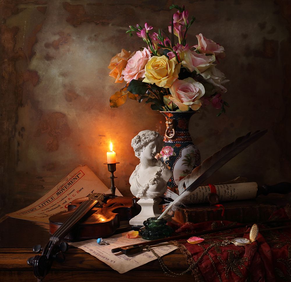 Still Life With Bust And Flowers art print by Andrey Morozov for $57.95 CAD