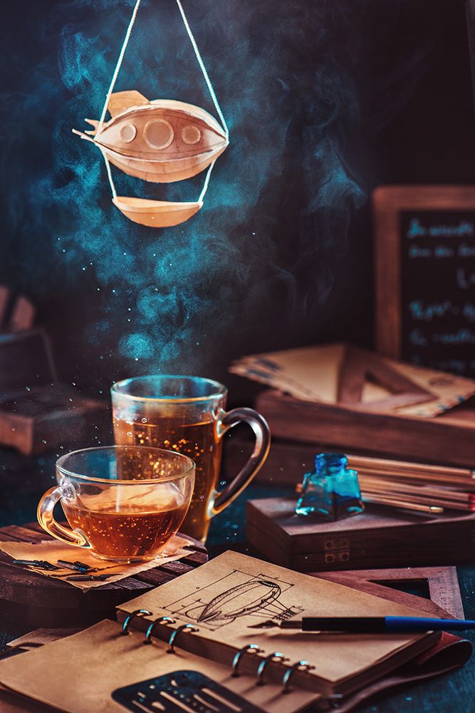Steampunk tea (with a blimp) art print by Dina Belenko for $57.95 CAD